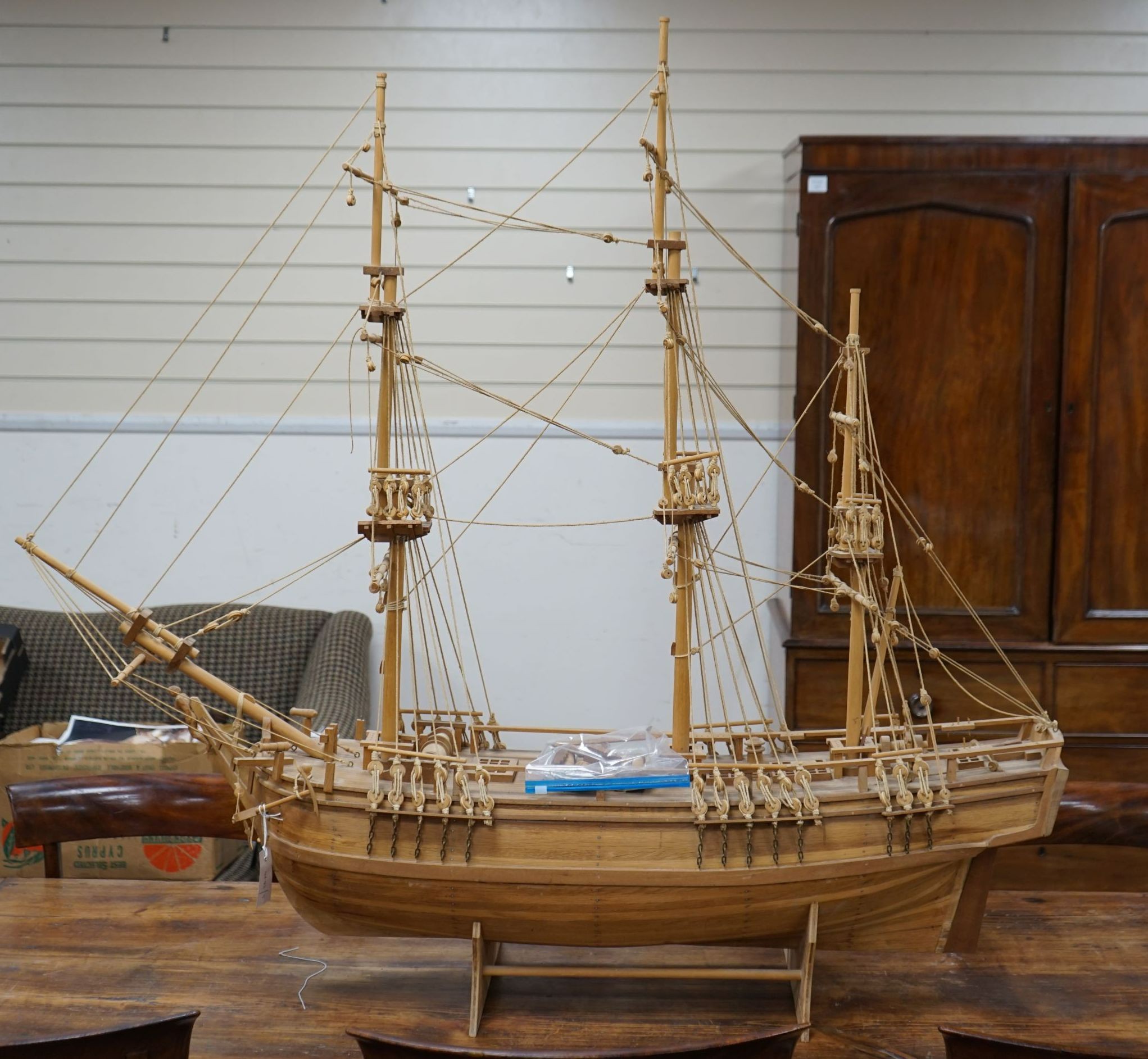 A large scratch built model of The Bounty, length 128cm